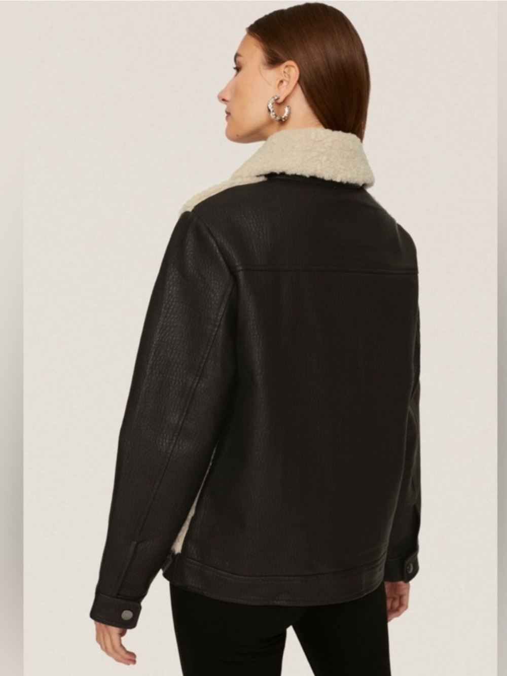 Peter Som Collective Sherpa Faux Leather Jacket coat size Large NEW - Picture 2 of 9